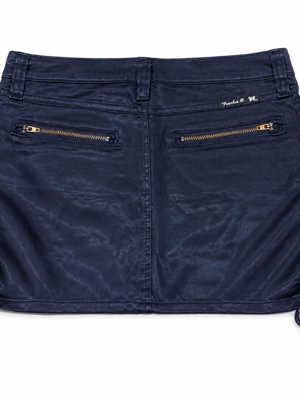 Frankie B Y2K Navy Rutched Side Tie Mini Skirt Low Rise Stretch Utility Skirt - Picture 4 of 7
